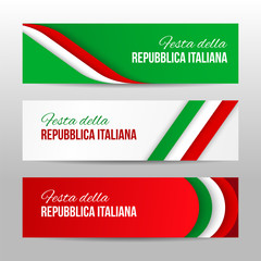 Set of modern colorful horizontal vector banners, page headers with text Italian Republic Day . Can be used as a trendy business template or in a web design. Italian National Day banners.