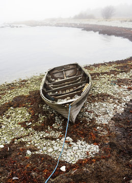 A rowing boat on a reef.