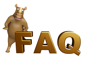 cute Rhino cartoon character with faq sign