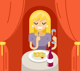 Food dinner wine Italian pasta spaghetti noodles Symbol Icon Concept Isolated on Stylish Background Flat Design Vector Illustration