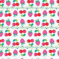 Seamless vector pattern with strawberries and cherries.Vector su