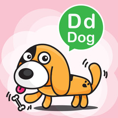 D Dog color cartoon and alphabet for children to learning vector