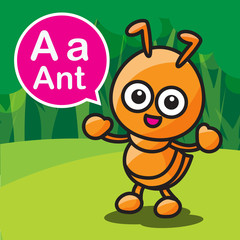 A ant color cartoon and alphabet for children to learning and co