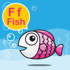 F Fish color cartoon and alphabet for children to learning vecto
