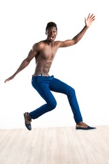 Handsome black man jumping