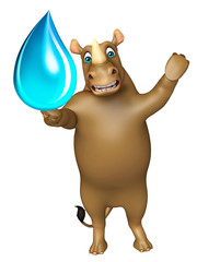 Rhino cartoon character with water drop