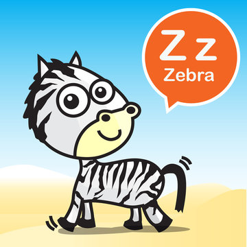 Z Zebra color artoon and alphabet for children to learning vecto