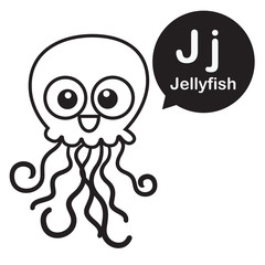 J Jellyfish cartoon and alphabet for children to learning and co