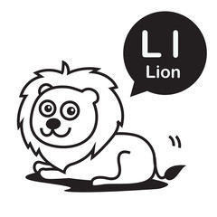 L Lion cartoon and alphabet for children to learning and colorin