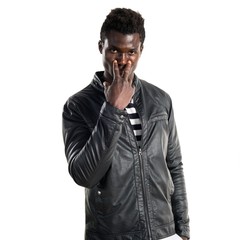 Fototapeta premium Handsome black man with leather jacket