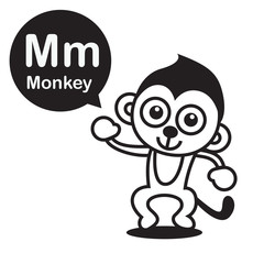 M Monkey cartoon and alphabet for children to learning and color