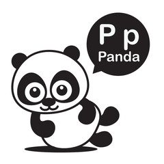 P Panda cartoon and alphabet for children to learning and colori