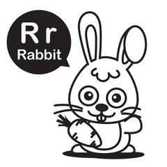 R Rabbit cartoon and alphabet for children to learning and color