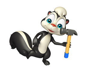 cute Skunk cartoon character with hammer