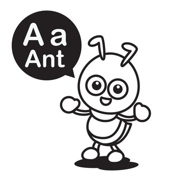 A ant cartoon and alphabet for children to learning and coloring