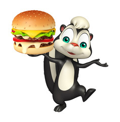 fun Skunk cartoon character with burger