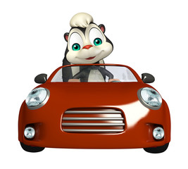 cute Skunk cartoon character with car