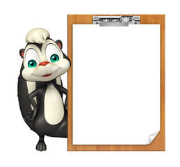 fun Skunk cartoon character with exam pad