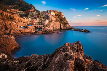 Panoramic view of Manarola in Cinque Terre, Italy - obrazy, fototapety, plakaty