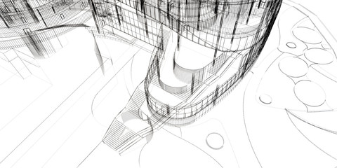 Abstract architecture wireframe, render of building