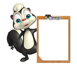 fun Skunk cartoon character with exam pad