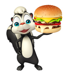 fun Skunk cartoon character with burger