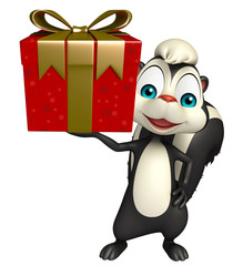 cute Skunk cartoon character with giftbox