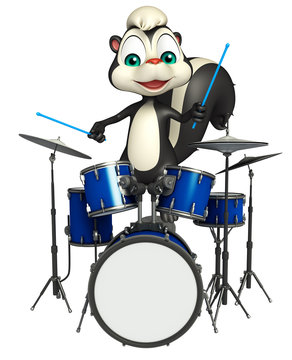 fun Skunk cartoon character with drum
