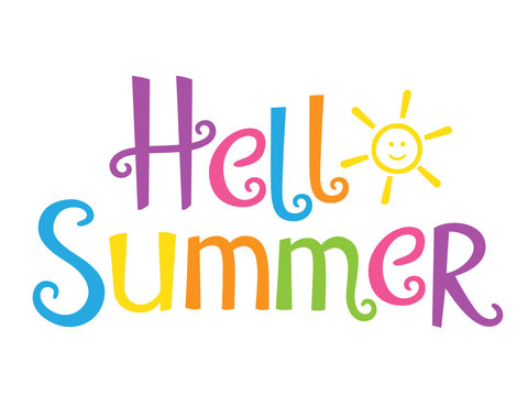 HELLO SUMMER in Festive Font with sun