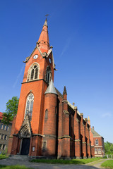 Roman catholic church of Saint Francis and Victor, Ostrava - Hrusov, Czech Republic / Czechia - neo gothic church made by red bricks 