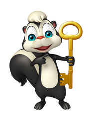 fun Skunk cartoon character with key