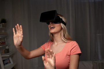 woman in virtual reality headset or 3d glasses