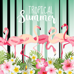 Flamingo Bird Background. Retro Pattern. Tropical Background. Tropical Vector
