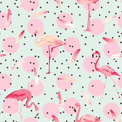 Flamingo Bird Background. Flamingo Feather Background. Retro Seamless Pattern