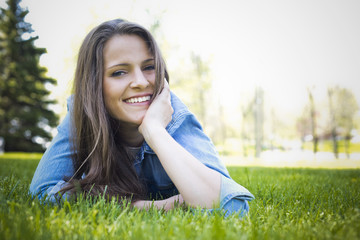 casual brunette outdoors