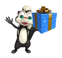 cute Skunk cartoon character with giftbox