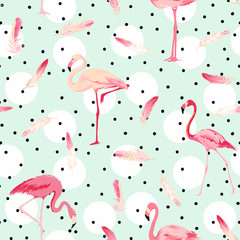 Fototapety  Flaming ptak tło. Tło z piór flaminga. Retro wzór bez szwu