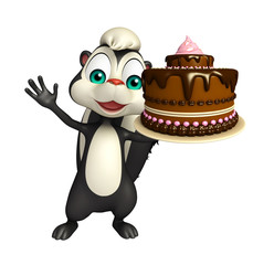fun Skunk cartoon character with cake