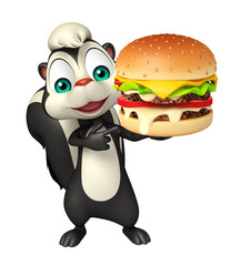 fun Skunk cartoon character with burger