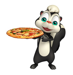 Skunk cartoon character with pizza