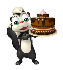 fun Skunk cartoon character with cake