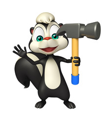 cute Skunk cartoon character with hammer