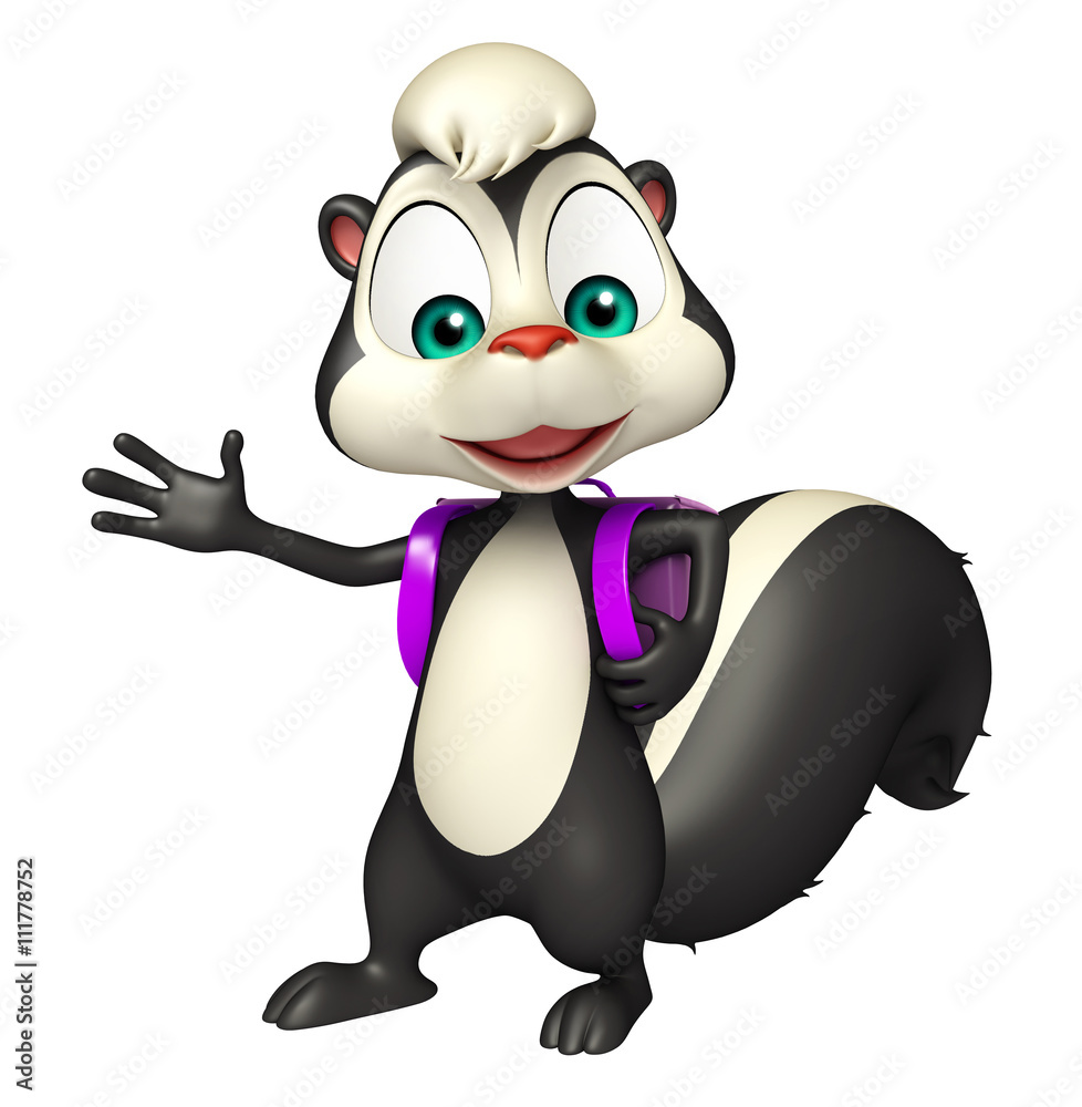 Poster Skunk cartoon character with school bag