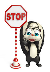 fun Skunk cartoon character with stop