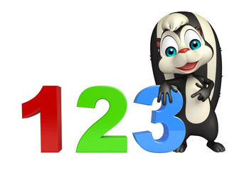 Skunk cartoon character with 123 sign