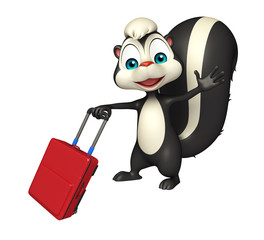 cute Skunk cartoon character with travel bag