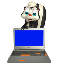 Skunk cartoon character with laptop