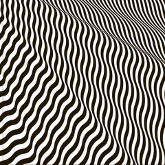 Wavy crossed stripes optical illusion black and white pattern 3D. Abstract fashion texture.
