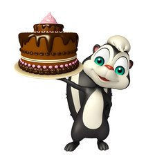 fun Skunk cartoon character with cake