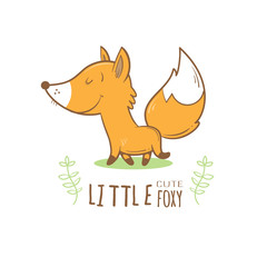 Card with cute cartoon fox. Little funny animal. Children's illustration. Vector image.